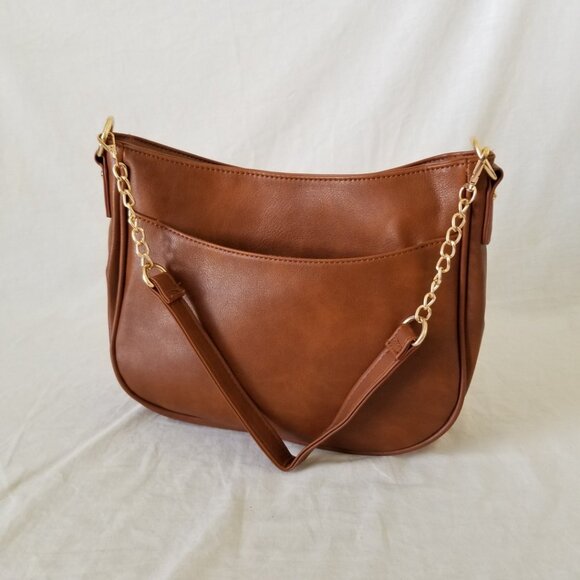 Handbags - NEW! Brown Faux Leather Purse Shoulder Bag w/Gold-tone Hardware & Detach. Strap